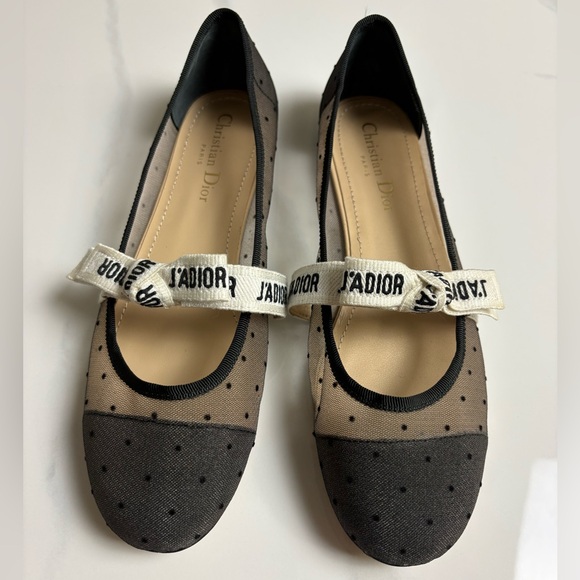 Dior Shoes - Dior Black and Cream Polka Dot Flats